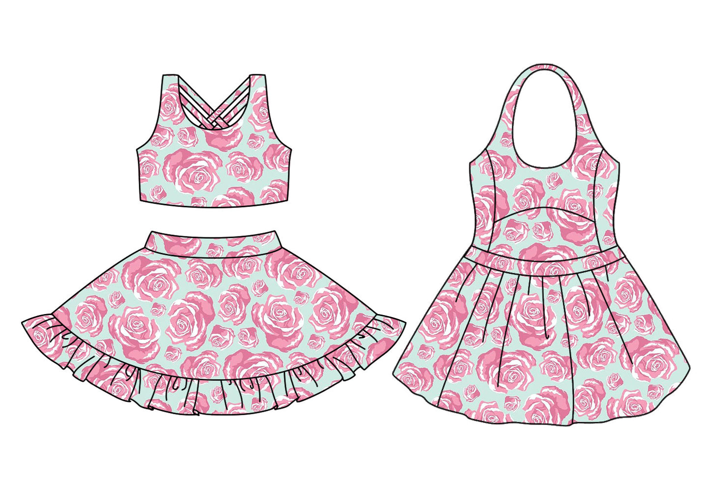 ( Moq 5 Each Style ) Baby Girl Sleeveless Flower Sibling Skort Dress Set 3.22