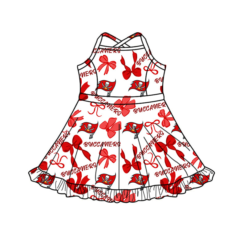 ( Moq 5 Each Style ) Sibling Baby Girls Kids Red Bows Football Knee Length Dresses Clothes