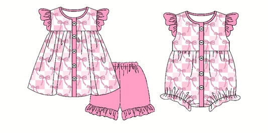 ( Moq 5 Each Style ) Baby Girl Short Sleeves Plaid Bows Sibling Romper Set 3.29