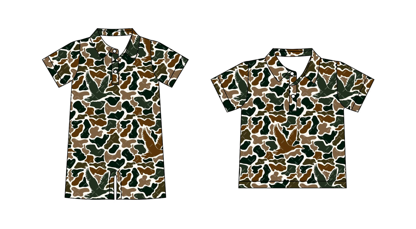 Baby Boy Short Sleeves Ducks Camo Sibling Romper Shirt ( Moq 5 Each Style ) 3.20