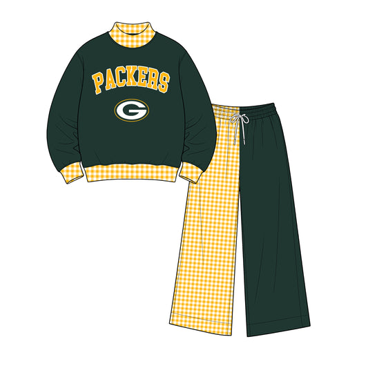 ( Moq 5 ) Baby Girls Kids Long Sleeves Shirt Plaid Pants Team Set Clothes