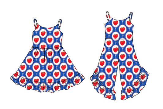 ( Moq 5 Each Style ) Baby Girl Sleeveless Strawberry Bows Sibling Summer Dress Jumpsuit 4.24