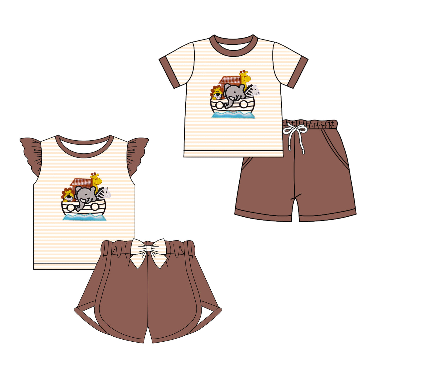 Baby Girl Short Sleeves Animals Shorts Sibling Matching Set ( Moq 5 Each Design )