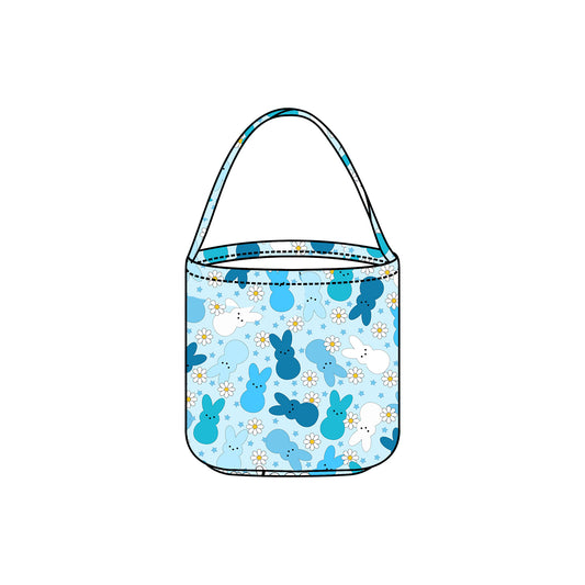 ( Moq 10 ) Baby Kids Blue Rabbits Flower Easter Basket Bag