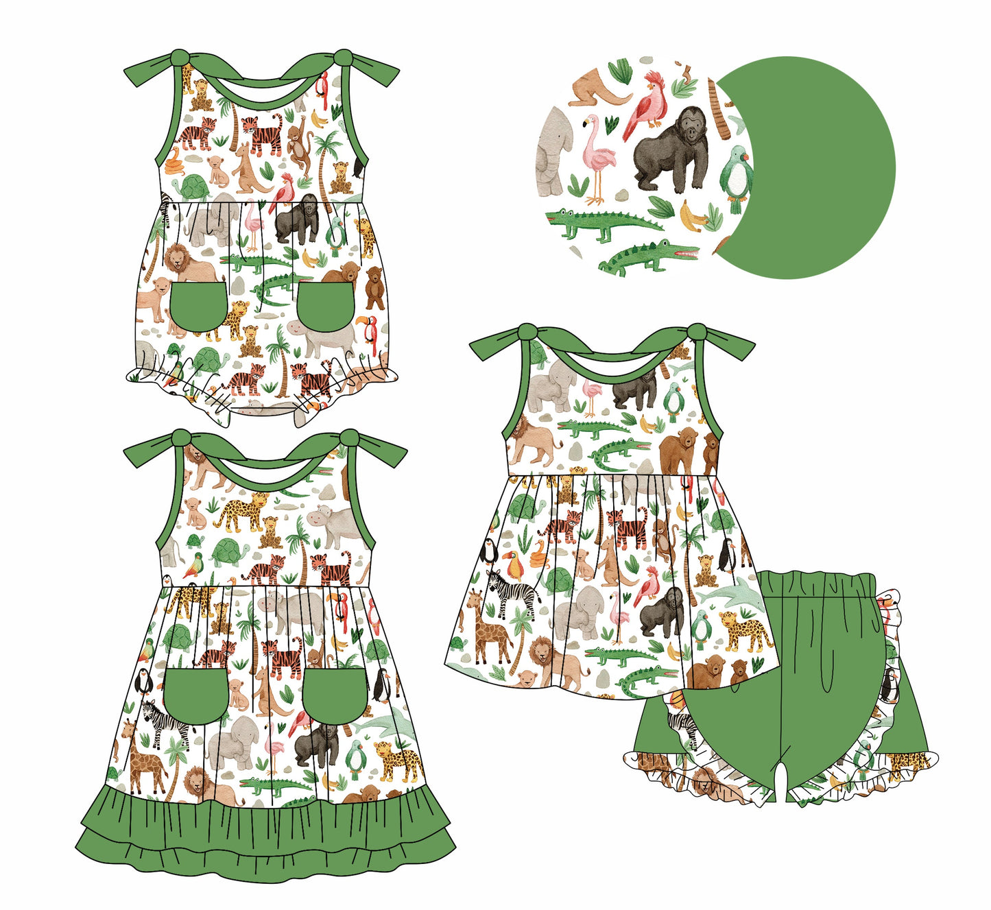 Baby Girl Straps Animals Zoo Sibling Romper Dress Set ( Moq 5 Each Style ) 1.14