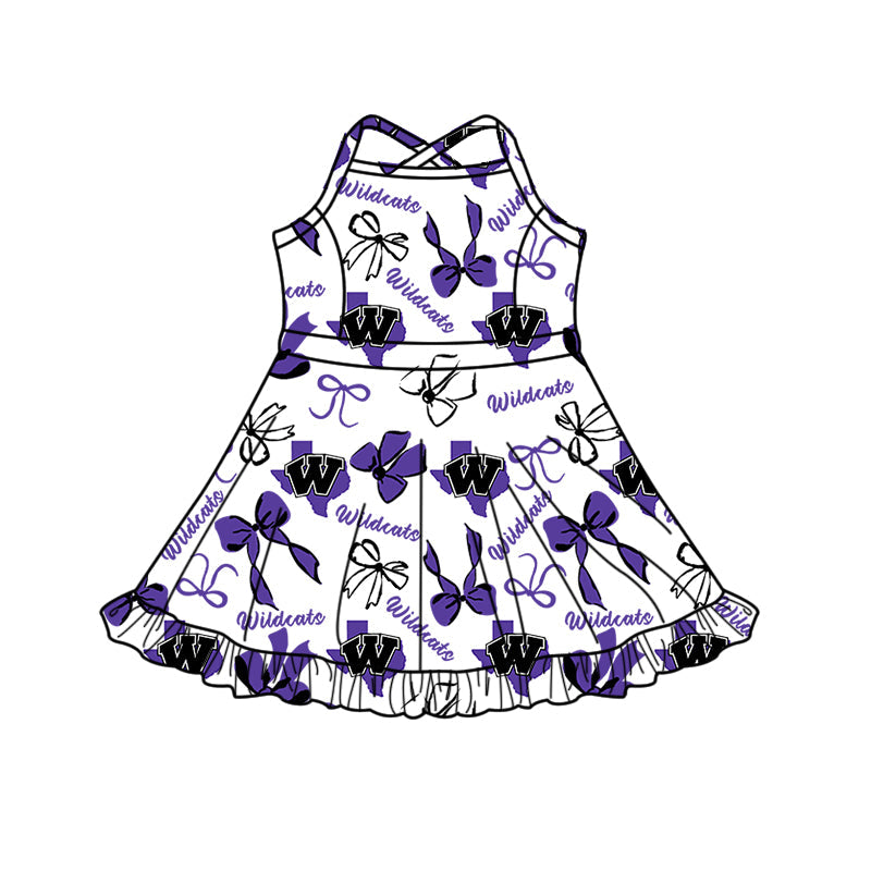 ( Moq 5 each style ) Baby Boy Girl Team Cheer Sibling Shirt Purple Bows Dress Set 8.18