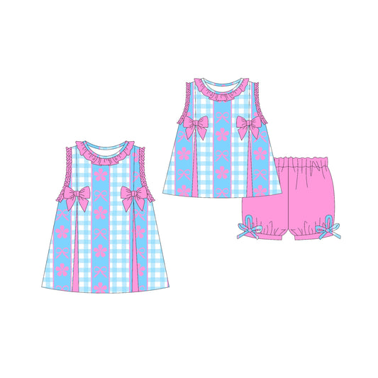 Baby Girl Sleeveless Checked Flower Bows Sibling Romper Dress Set ( Moq 5 Each Style ) 3.21