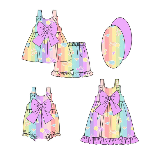 Baby Girl Straps Stars Colorful Stripes Bows Sibling Romper Dress Set ( Moq 5 Each Style ) 1.24