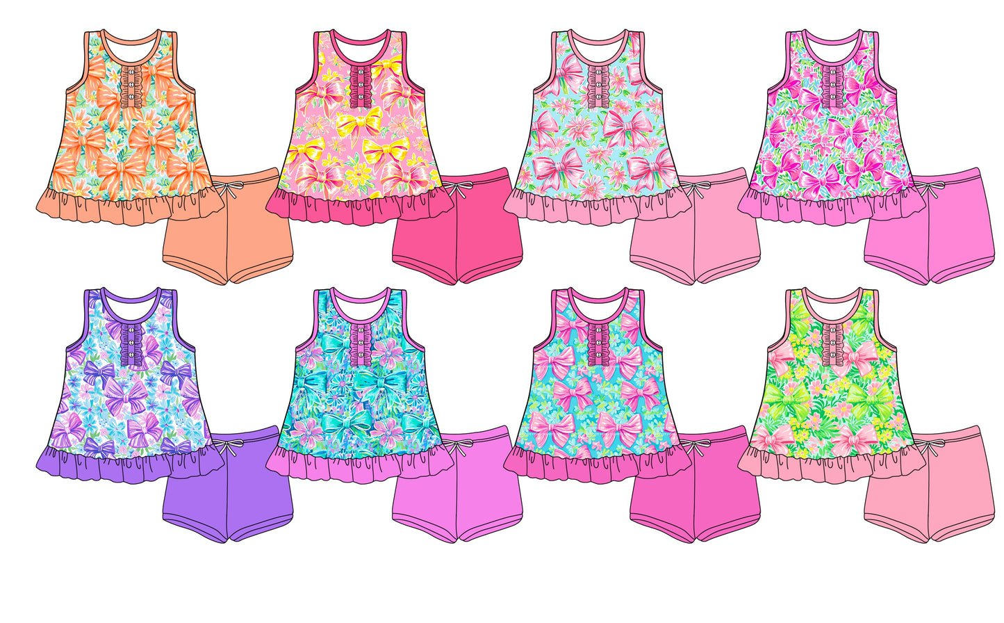 Baby Girl Flower Bows Tops Cottons Shorts Sibling Set ( Moq 5 Each Style ) 3.15