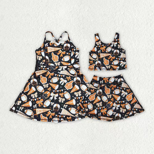 Baby Girl Sleeveless Football Bows Cheer Sibling Skorts Dress Set Yoga Active Clothes RTS