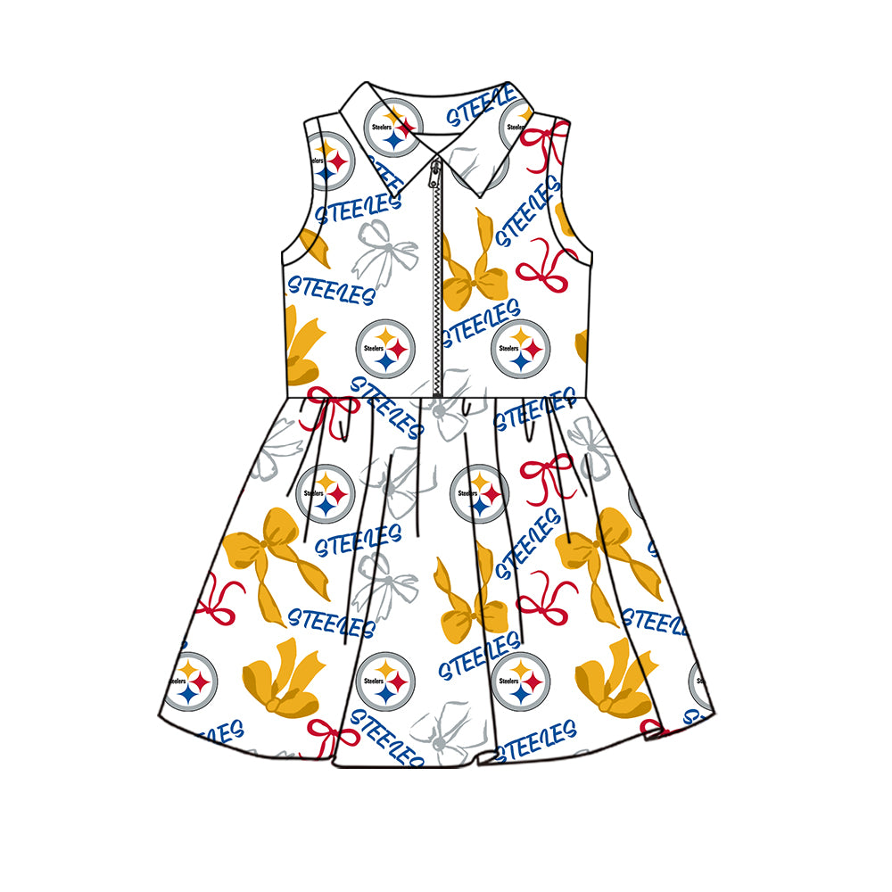 ( Moq 5 ) Custom Baby Girls Kids Sleeveless Bows Shorts Team Zipper Dress Cheer Clothes