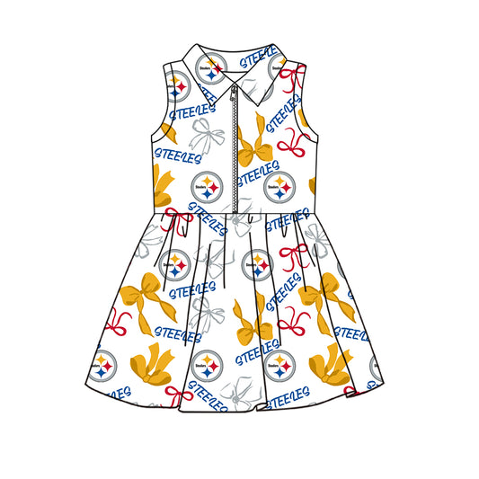 ( Moq 5 ) Custom Baby Girls Kids Sleeveless Bows Shorts Team Zipper Dress Cheer Clothes