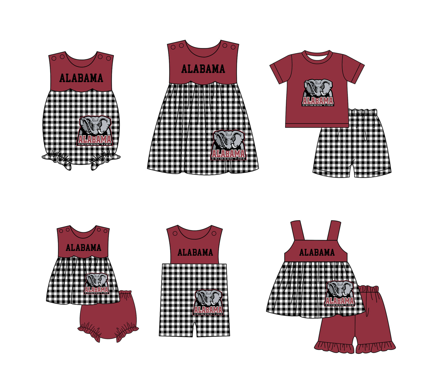 ( Moq 5 Each Style ) Baby Boys Girls Kids Elephant Plaid Team Sibling Rompers Dress Sets