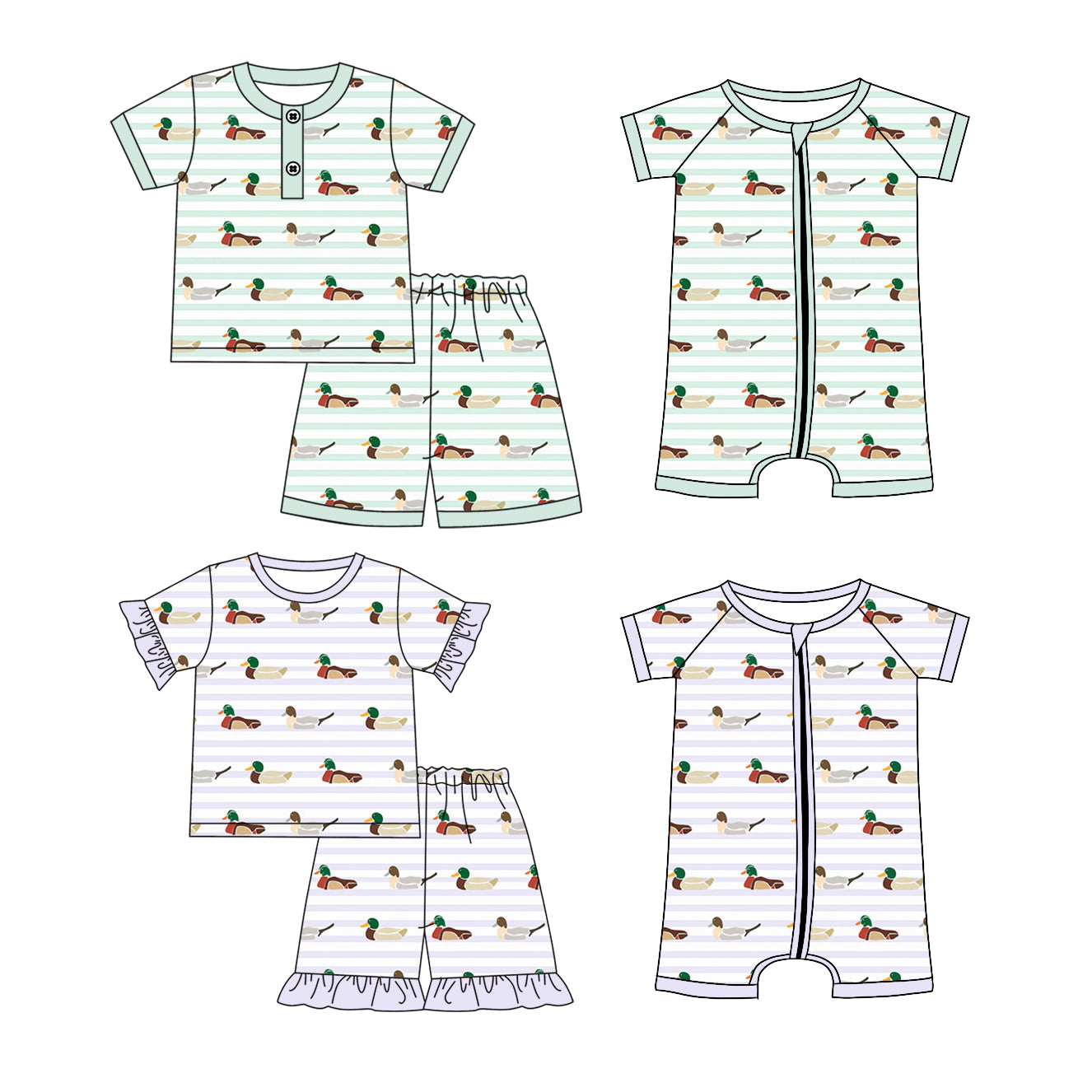 Baby Boy Girl Ducks Stripes Sibling Romper Set ( Moq 5 Each Style ) 1.11