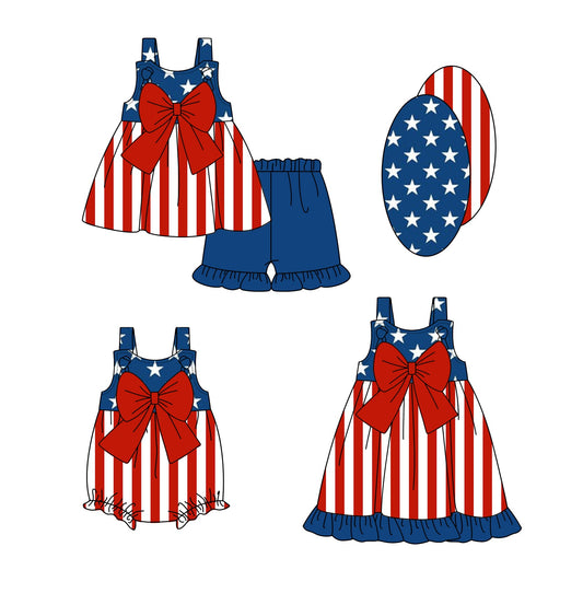 Baby Girl July 4th Stars Stripes Sibling Dress Romper Set ( Moq 5 Each Style ) 1.4