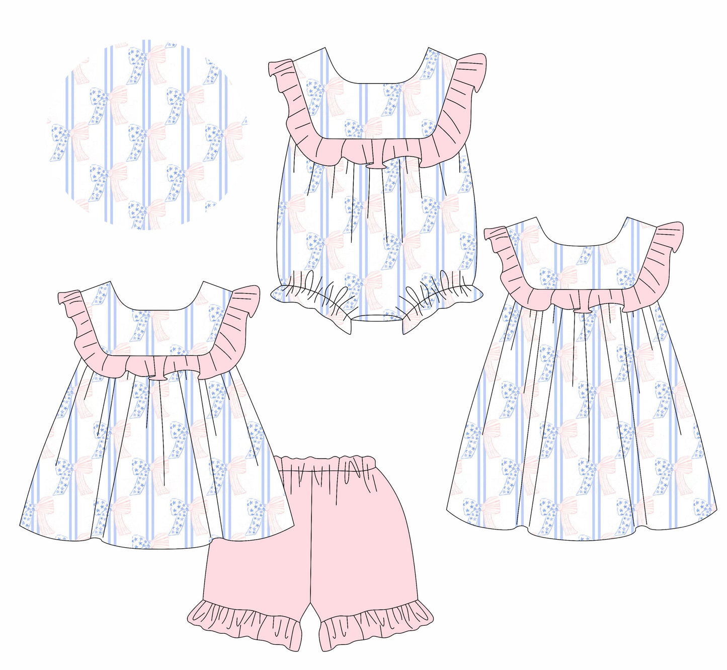Baby Girl Bows Stripes Sibling Romper Dress Set ( Moq 5 Each Style ) 1.15