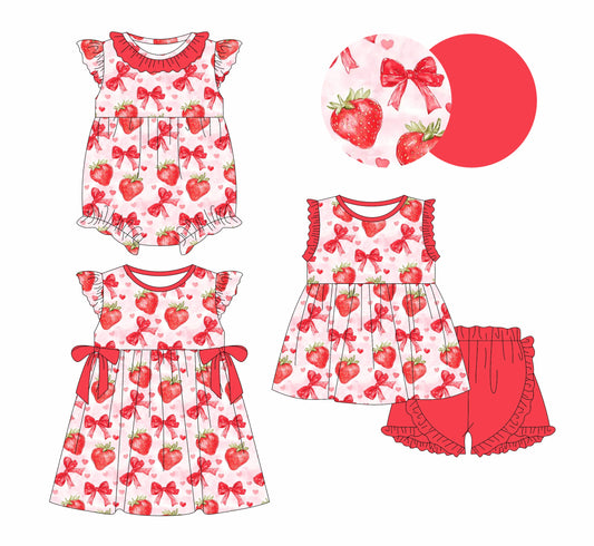 Baby Girl Strawberry Bows Sibling Romper Dress Set ( Moq 5 Each Style ) 12.30