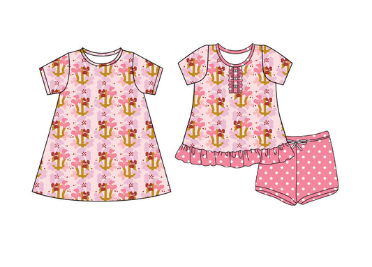 ( Moq 5 Each Style ) Baby Girl Short Sleeves Western Flower Cactus Sibling Dress Set 4.25