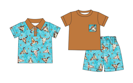 Baby Boy Short Sleeves Western Cow Sibling Shirt Set ( Moq 5 Each Style ) 3.13