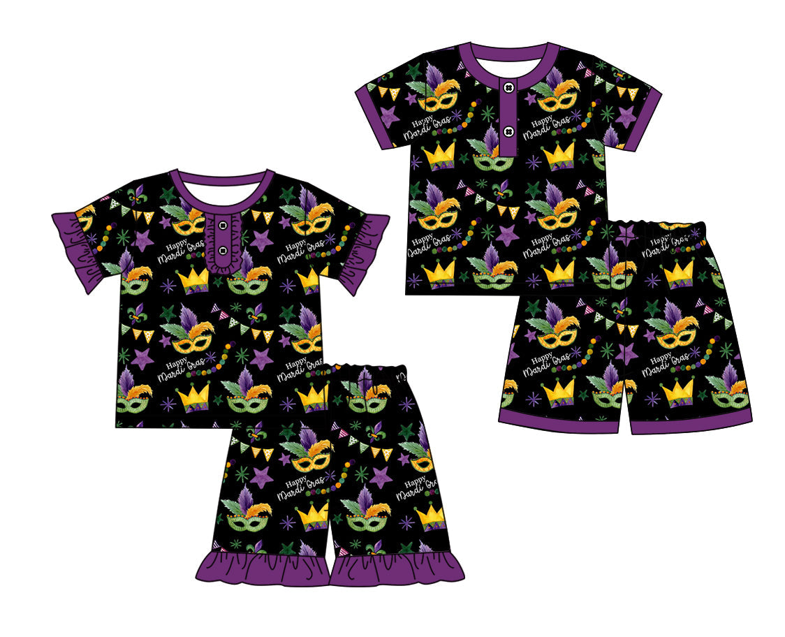 Baby Boy Girl Short Sleeves Mardi Gras Sibling Pajamas Set ( Moq 5 Each Style ) 12.20