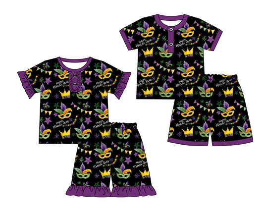 Baby Boy Girl Short Sleeves Mardi Gras Sibling Pajamas Set ( Moq 5 Each Style ) 12.20