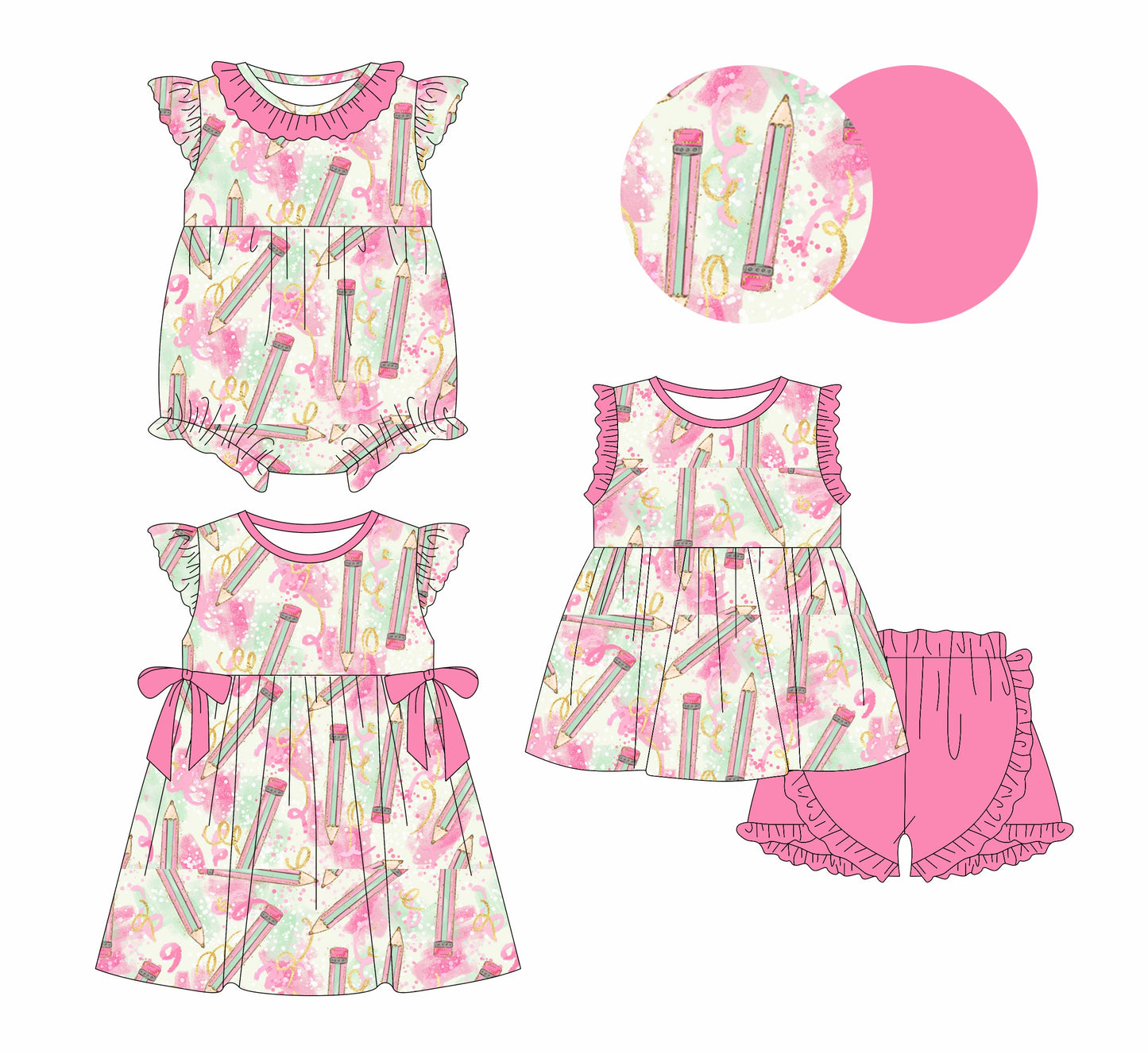 Baby Girl Back To School Pencil Sibling Dress Romper Set ( Moq 5 Each Style ) 1.6