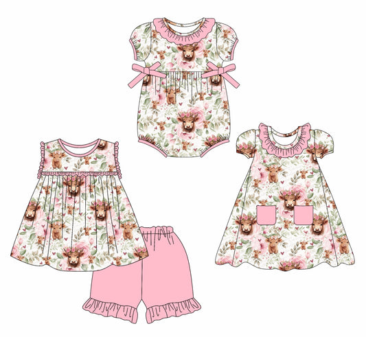 Baby Girl Western Cow Flower Sibling Romper Dress Set ( Moq 5 Each Style ) 2.15