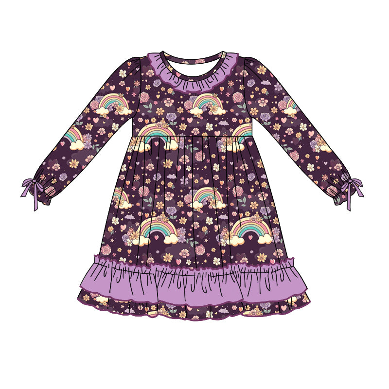 Baby Girl Long Sleeves Rainbow Flower Ruffle Dress