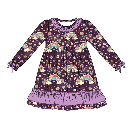 Baby Girl Long Sleeves Rainbow Flower Ruffle Dress