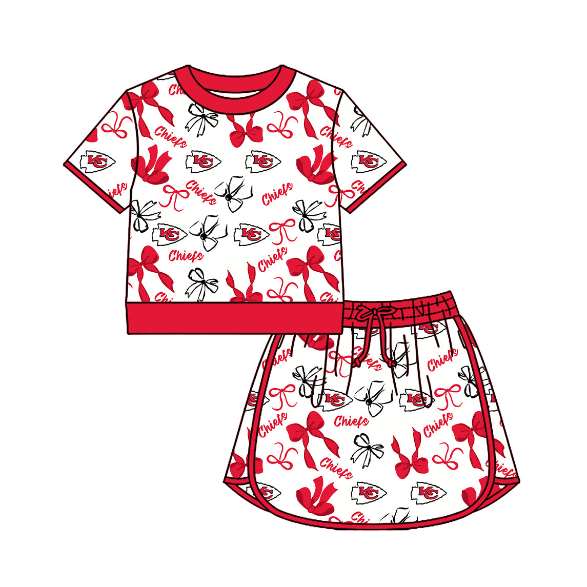( Moq 5 ) Baby Girls Kids Short Sleeves Bows Shirt Skirt Shorts Team Set Clothes