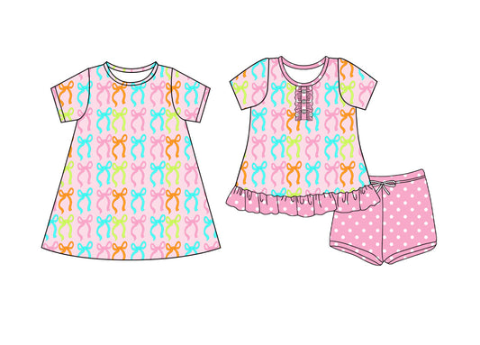 ( Moq 5 Each Style ) Baby Girl Short Sleeves Bows Sibling Dress Set 4.17