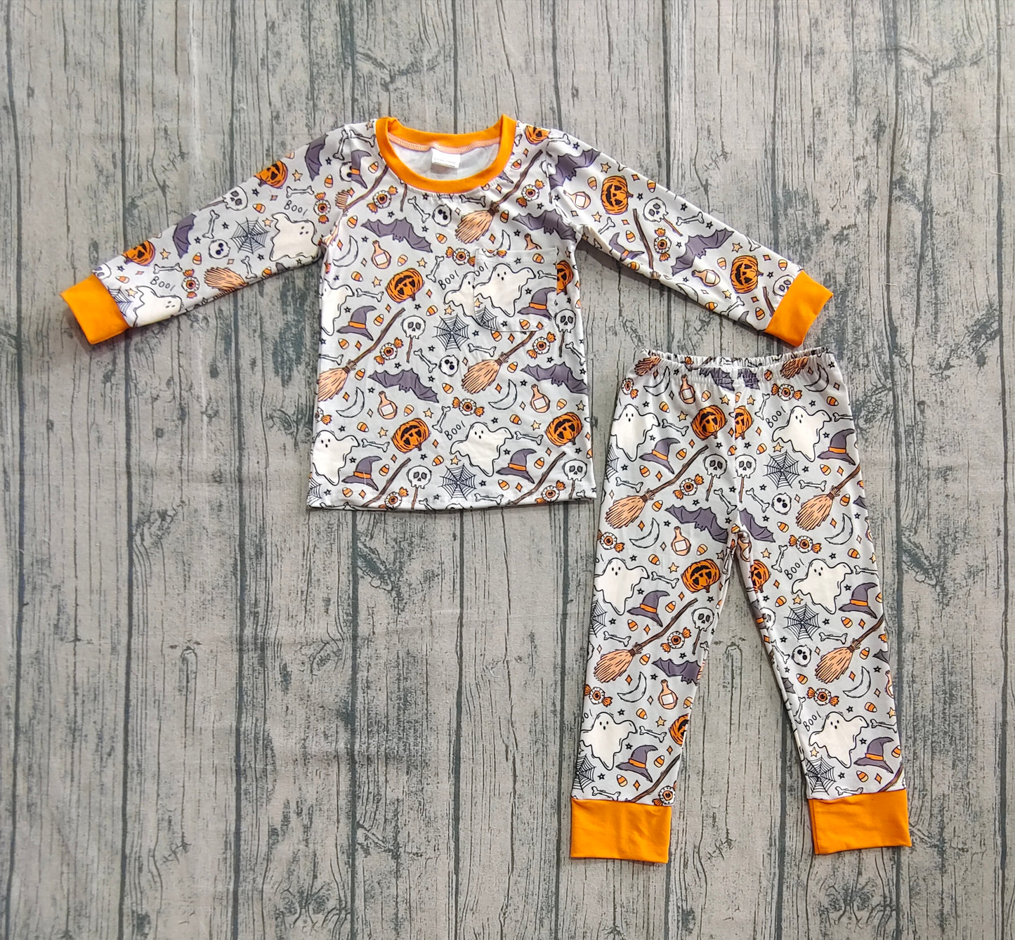 Baby Boy Long Sleeves Ghost Pumpkin Shirt Pants Halloween Pajamas Clothes Set RTS