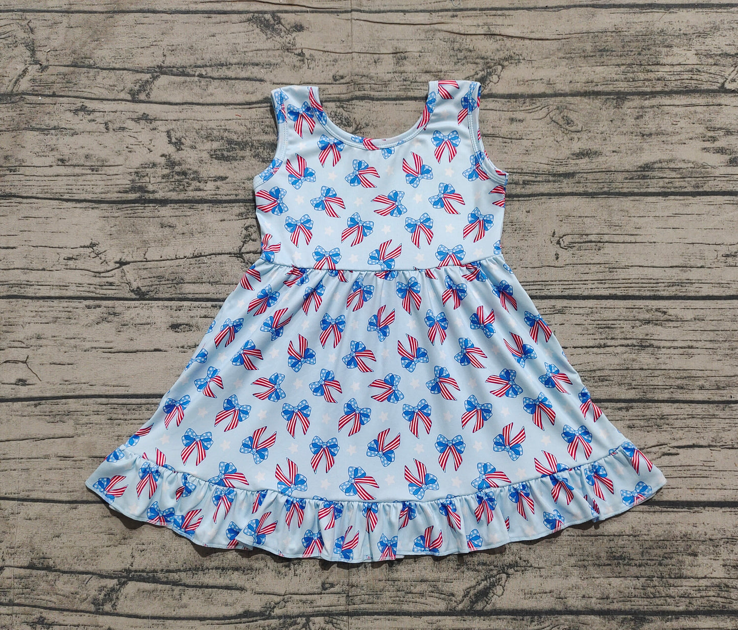 Baby Girl Sleeveless July 4th Bows Knee Length Dress RTS