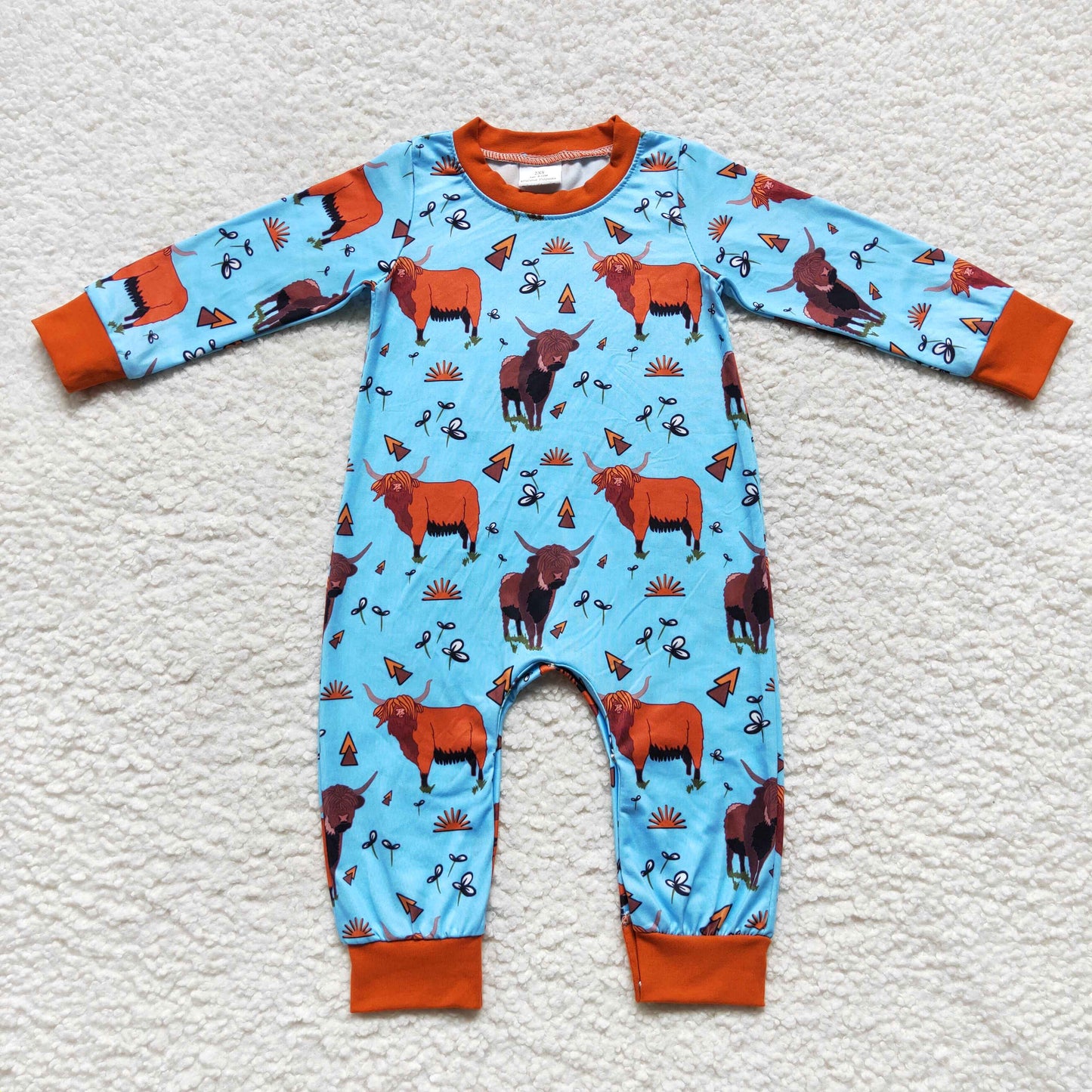 LR0635 Baby Boy Long Sleeves Western Cow One Piece Romper