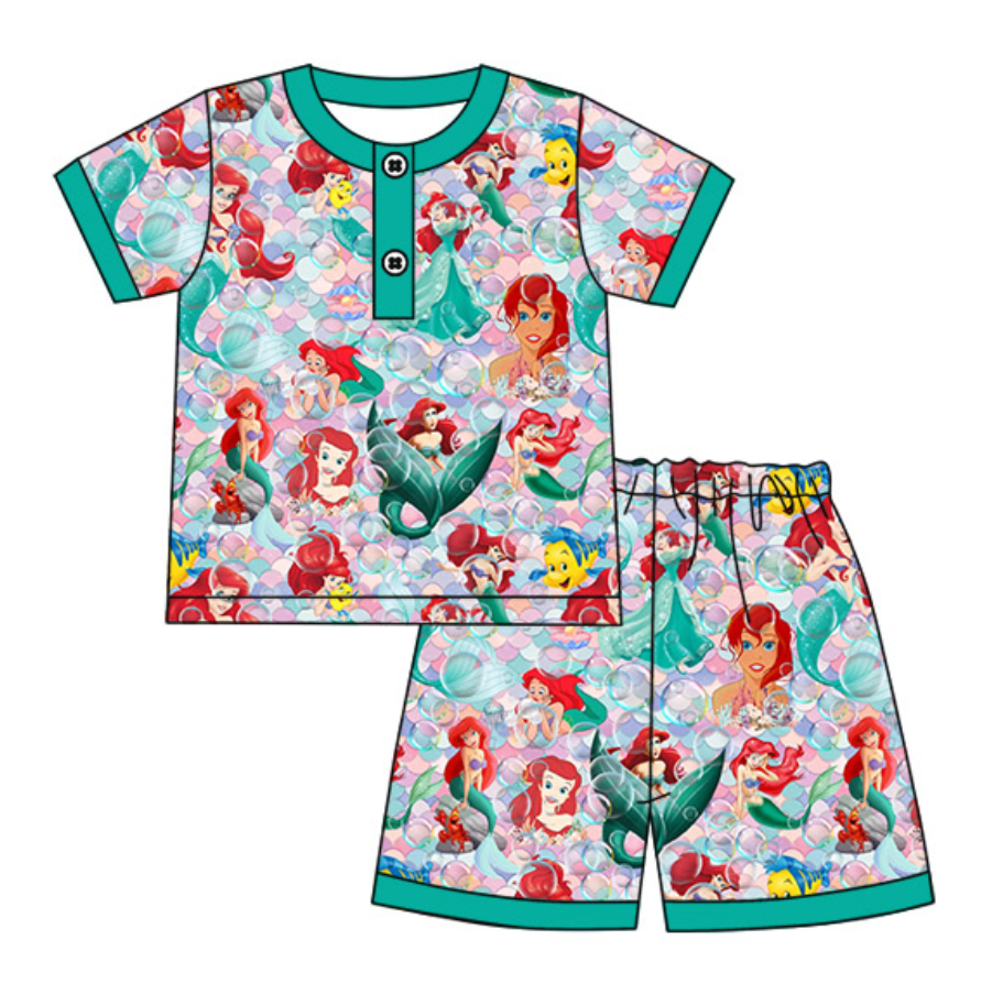 Baby Girl Toddler Short Sleeves Princess Shirt Shorts Pajamas Clothes Set Moq 5