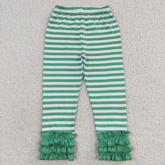 P0175 Baby Girl Green Stripes Ruffle Pants