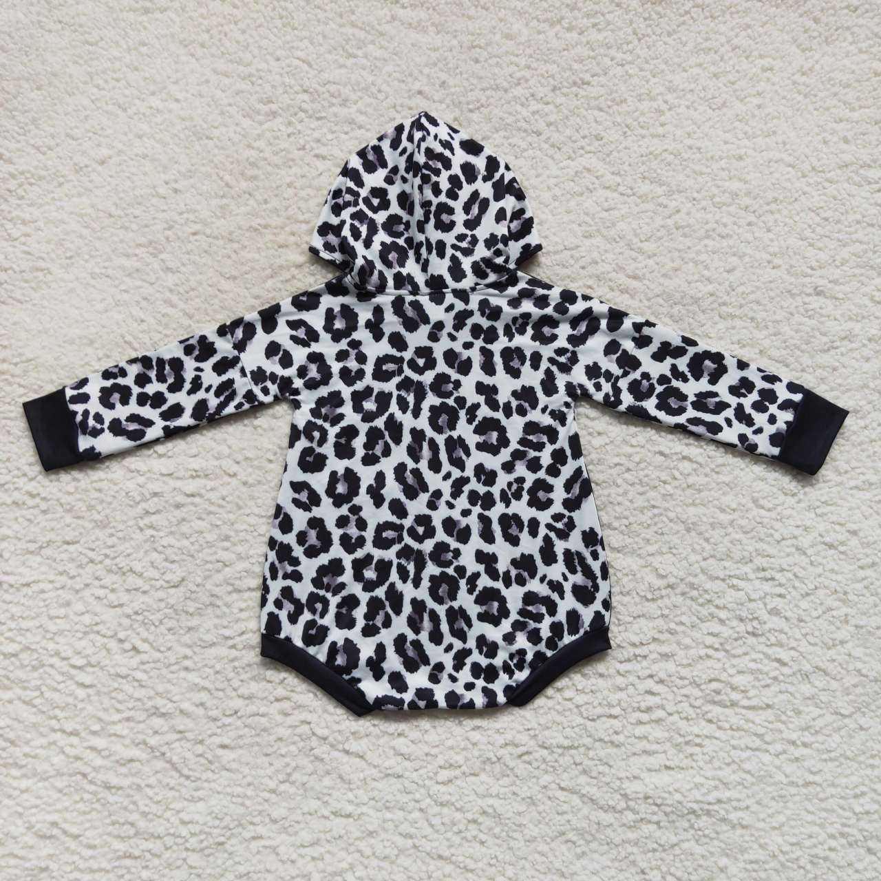 LR0594 Baby Kids Leopard Long Sleeves Hoodie One Piece Romper