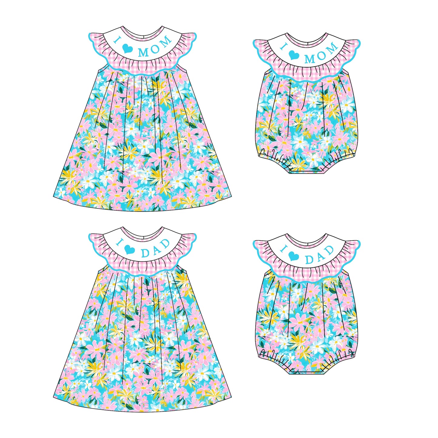 ( Moq 5 Each Style ) Baby Girl I Love Mom Dad Floral Sibling Summer Romper Dress 4.22