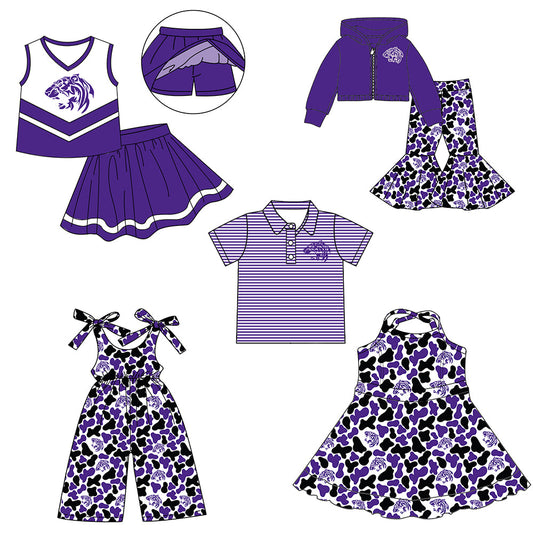 ( Moq 5 each style ) Baby Boy Girl Team Sibling Shirt Tigers Camo Purple Jumpsuit Dress Set 8.6