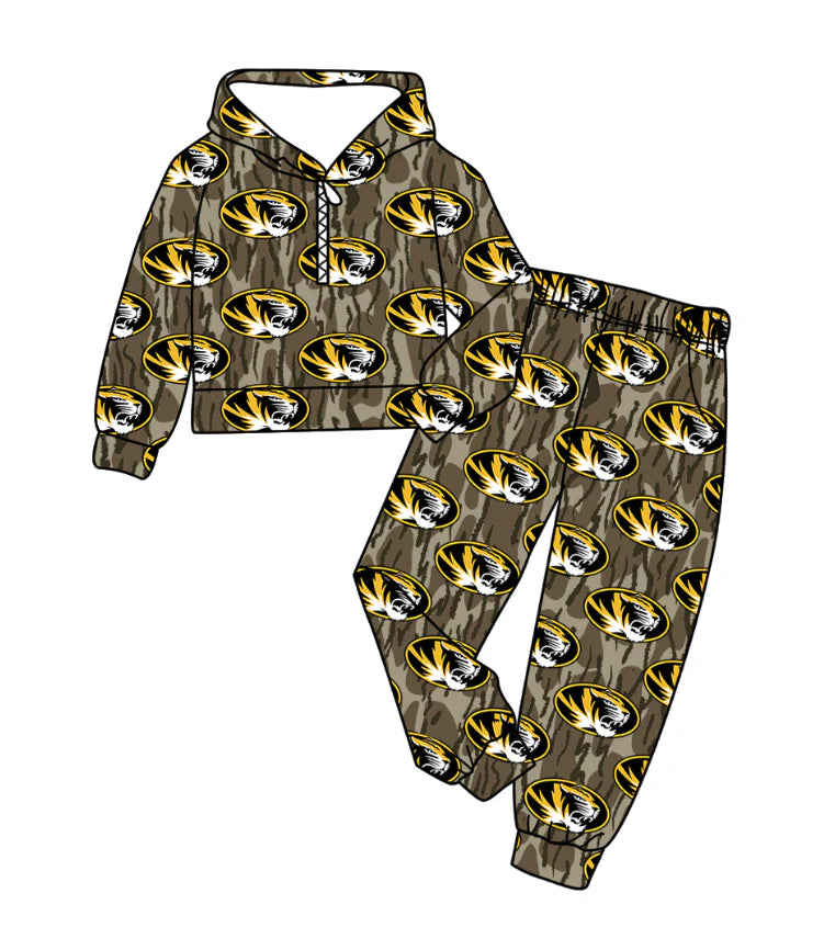 ( Moq 5 ) Baby Kids Toddler Camo Long Sleeves Hoodie Zipper Tigers Shirt Pockets Pants Team Set