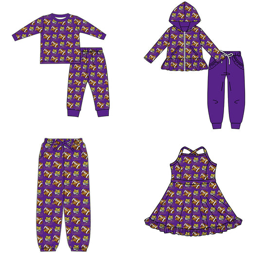 ( Moq 5 each style ) Baby Boy Girl Team Tigers Sibling Purple Pants Dress Set 8.20