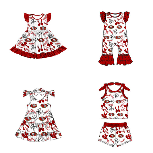 ( Moq 5 each style ) Baby Girl Toddler SF Team Bows Sibling Romper Dress Set 7.12