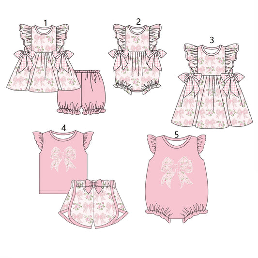 Baby Boy Girl Flower Pink Bows Sibling Dress Romper Clothes Set ( Moq 5 Each style )11.30