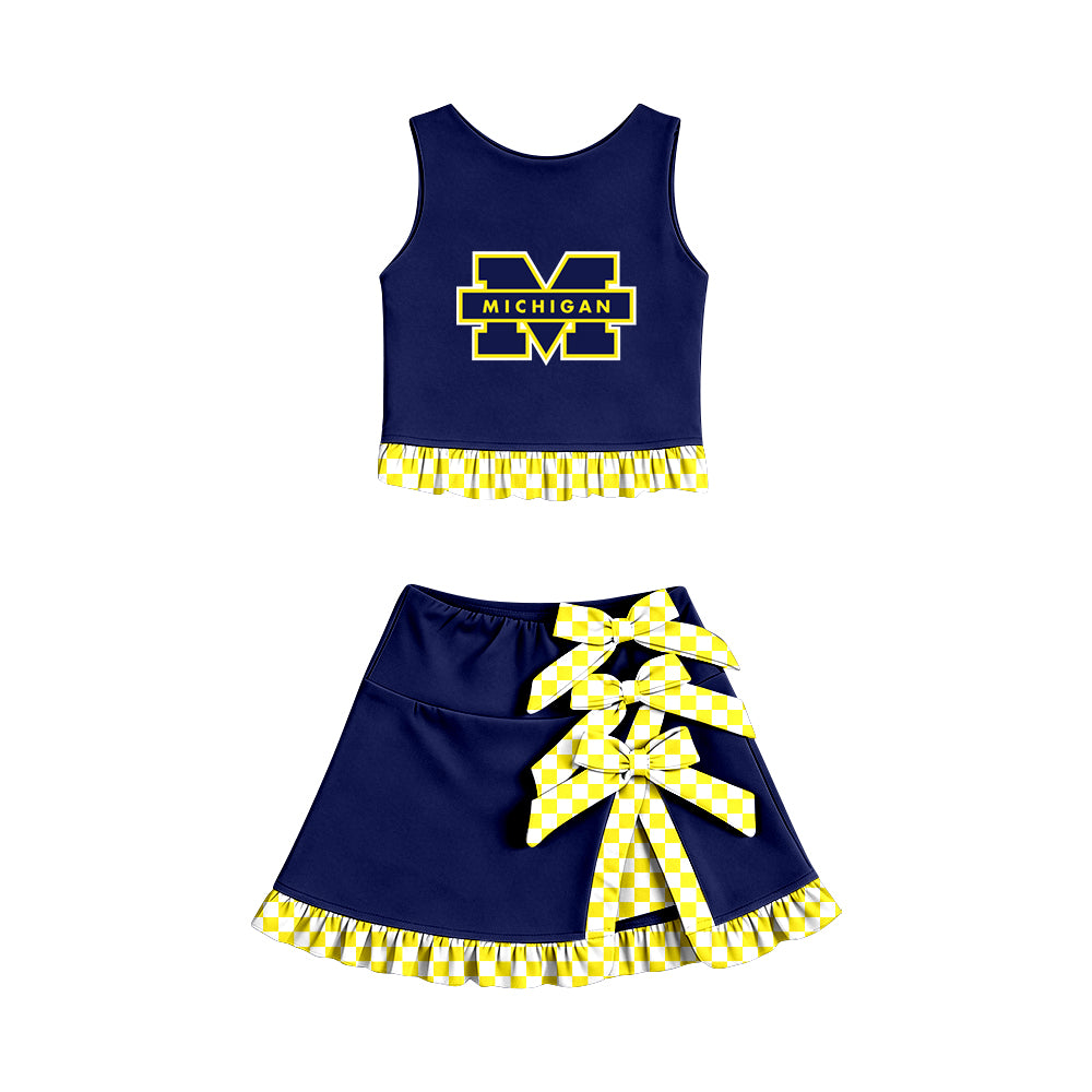 ( Moq 5 ) Baby Girls Kids Sleeveless Vest Bows Skirt Shorts Team Set Cheer Clothes