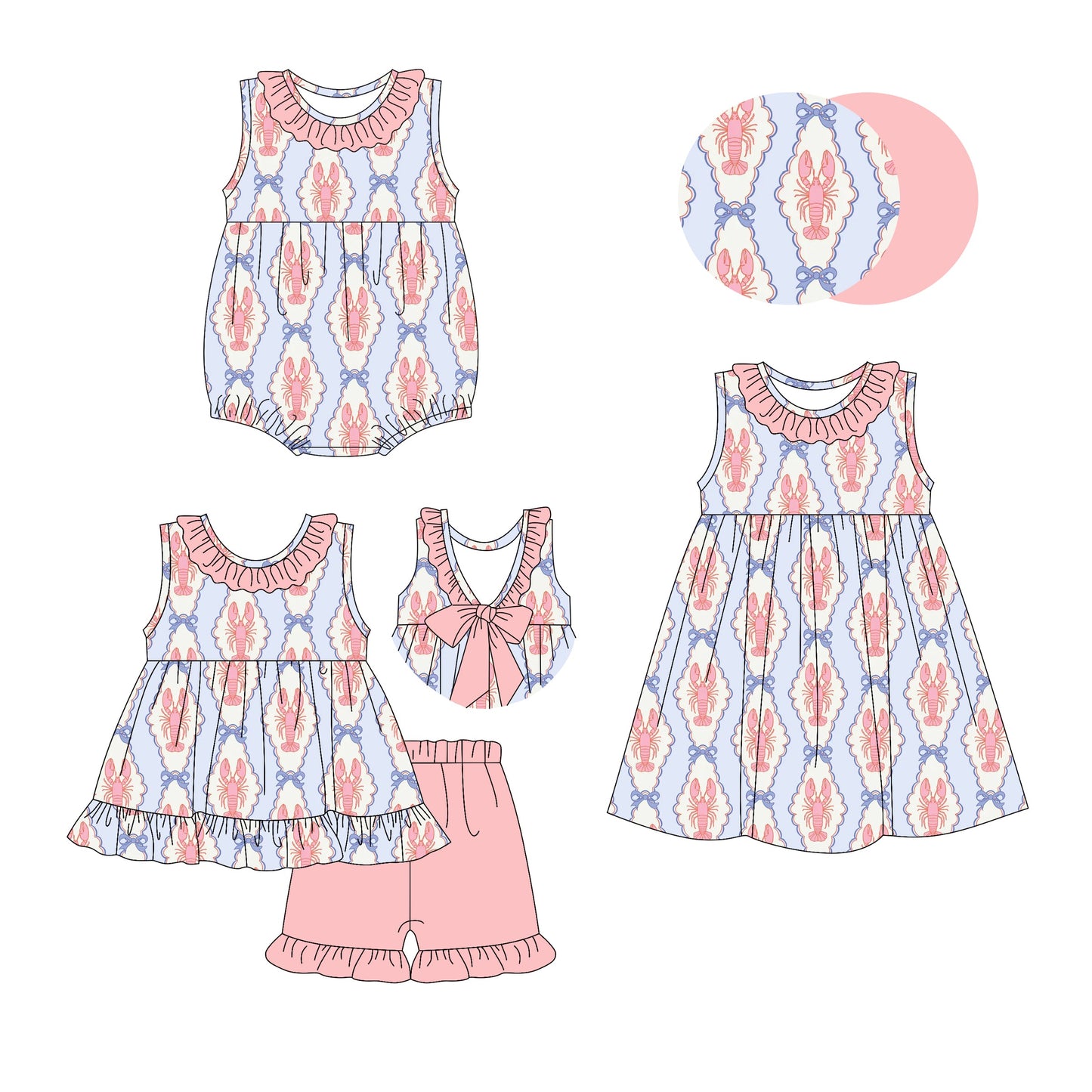 Baby Girl Crawfish Bows Sibling Romper Dress Set ( Moq 5 Each Style ) 2.25