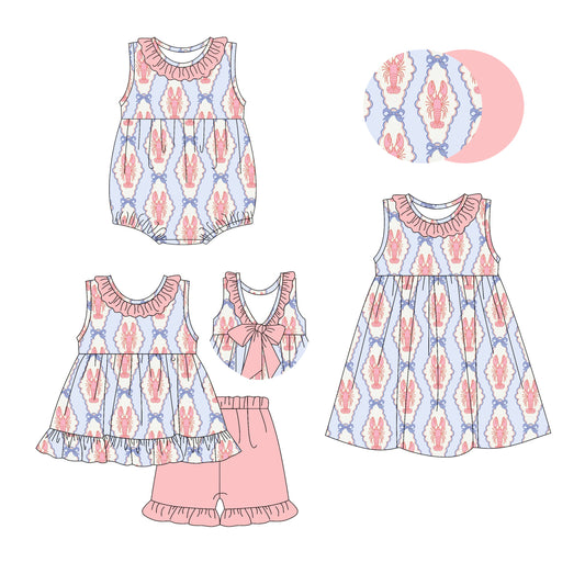 Baby Girl Crawfish Bows Sibling Romper Dress Set ( Moq 5 Each Style ) 2.25