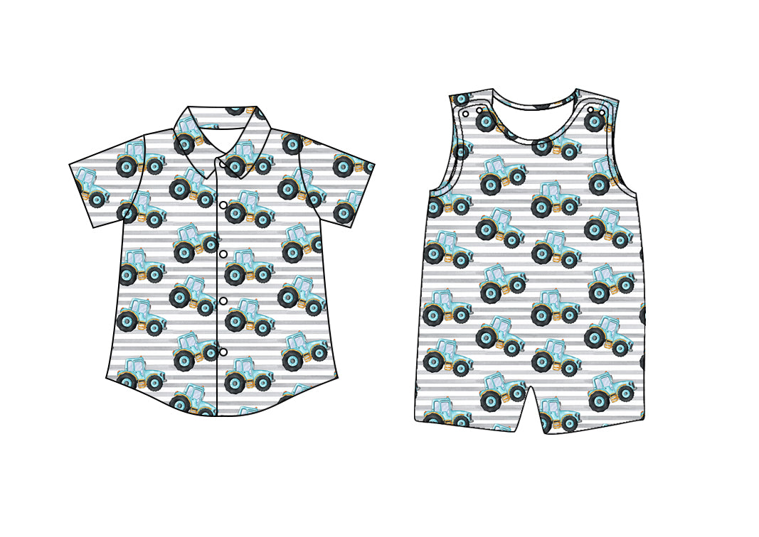 Baby Boy Farm Tractors Sibling Romper Shirt ( Moq 5 Each Style ) 1.8