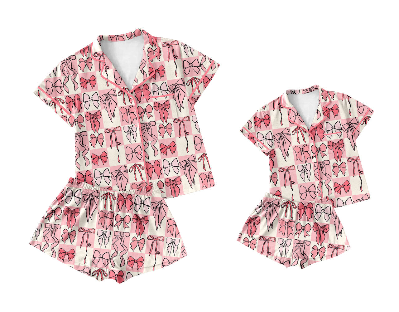 Baby Girl Adult Women Short Sleeves Bows Sibling Pajamas Set ( Moq 5 Each Style ) 3.20