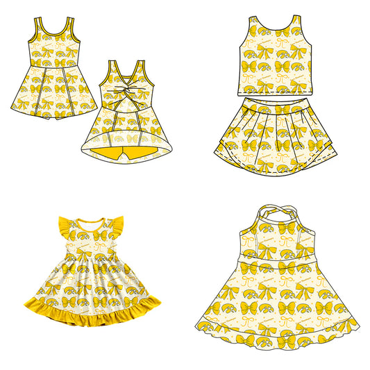 ( Moq 5 each style ) Baby Girl Toddler Team Yellow Bows Sibling Dress Set 6.26