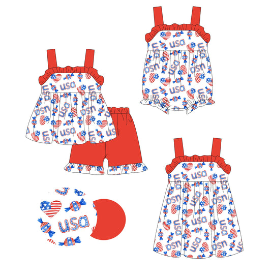 ( Moq 5 Each Style ) Baby Girl 4th Of July Hearts Sibling Romper Dress Set 3.27